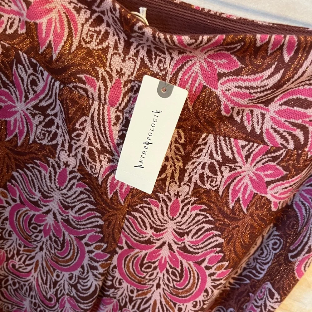 NWT Anthropologie size 10 Maria Pink and Brown Paisley Flare Pants - Picture 5 of 12
